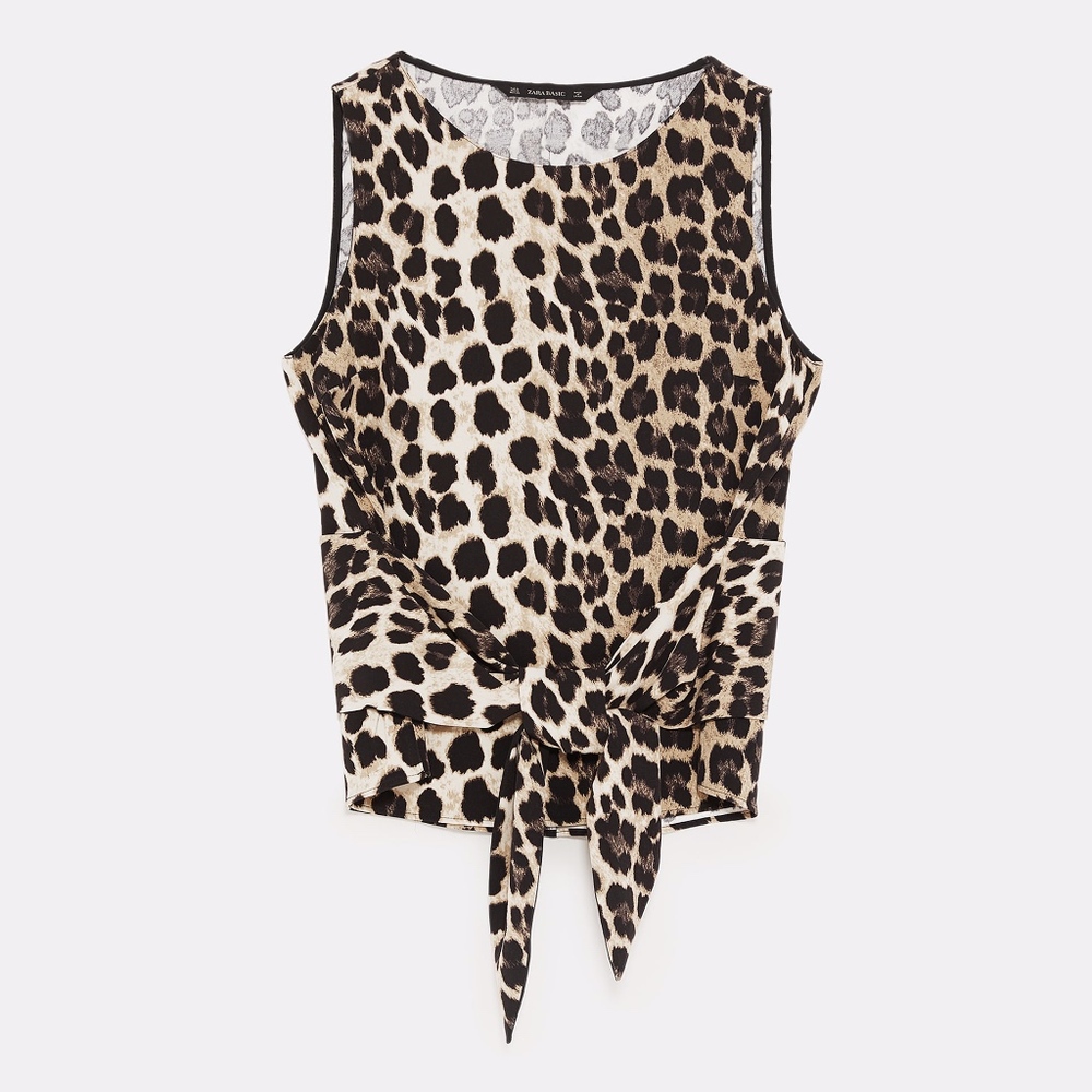 Zara Leopard tie-front top NWT